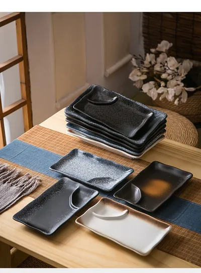Rectangular With Vinegar Dish Sauce Dipping Grid Ceramic Plate