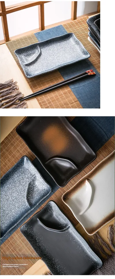 Rectangular With Vinegar Dish Sauce Dipping Grid Ceramic Plate