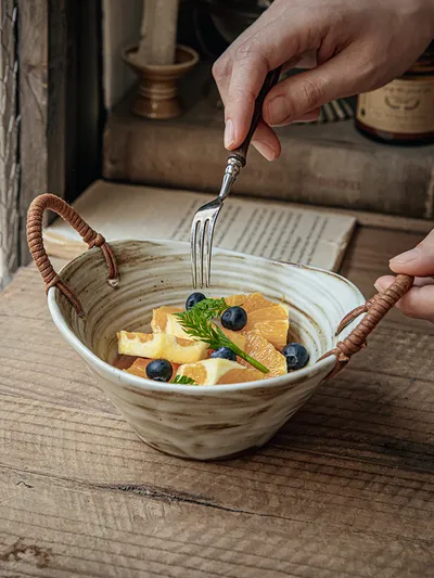 Handmade Coarse Pottery 6-inch Double-ear Bowl