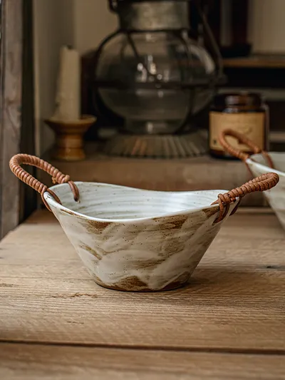 Handmade Coarse Pottery 6-inch Double-ear Bowl
