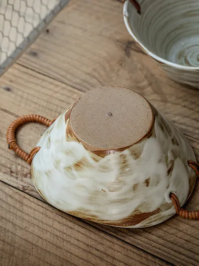 Handmade Coarse Pottery 6-inch Double-ear Bowl