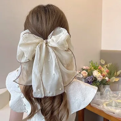 Big Lace White High-grade Hair Accessories Female Back Head Spring Clip Headdress