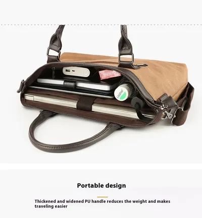 حقيبة كتف قماشية للرجال، حقيبة أعمال يدوية