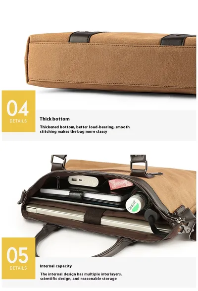 حقيبة كتف قماشية للرجال، حقيبة أعمال يدوية
