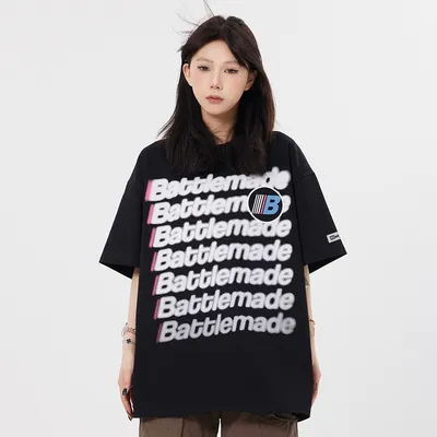 Large-Area Printed Letter Short-sleeved T-shirt For Men And Women