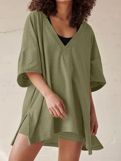 Women's Fashion Casual Short-sleeved Shorts Two-piece Suit