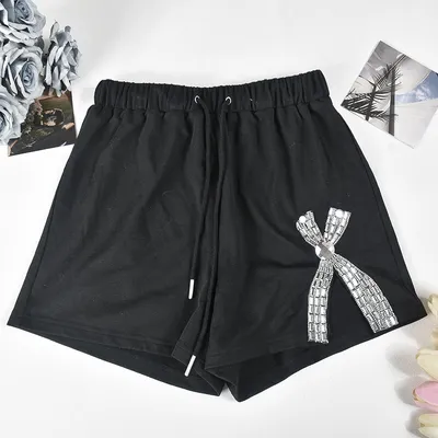 Lace-up Rhinestone Round Neck European And American Shorts Suit
