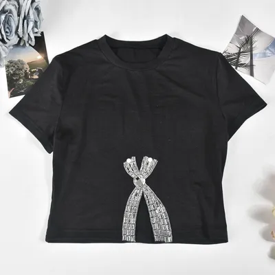 Lace-up Rhinestone Round Neck European And American Shorts Suit