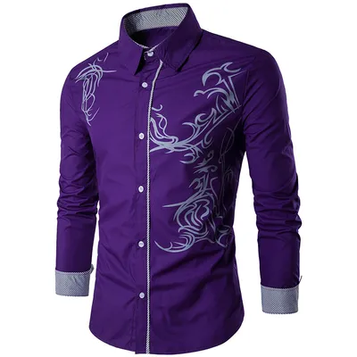Men's Long-sleeved Dragon Print Long-sleeved Slim Shirt