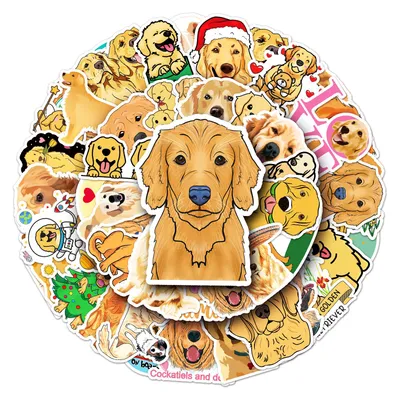 50 Sheets Waterproof Golden Retriever Graffiti Personalized Cartoon Animal DIY Stickers