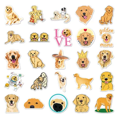 50 Sheets Waterproof Golden Retriever Graffiti Personalized Cartoon Animal DIY Stickers
