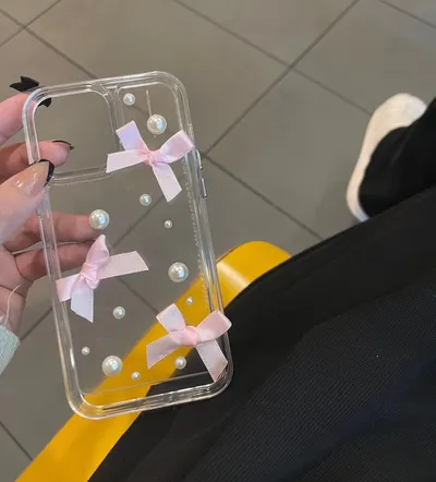 Transparent Three-dimensional Pearl Bow Phone Case Phone Case