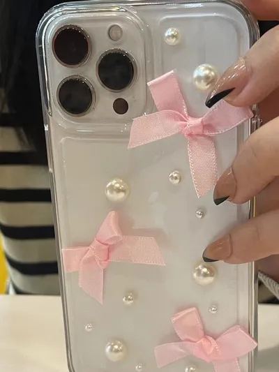 Transparent Three-dimensional Pearl Bow Phone Case Phone Case