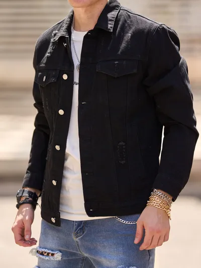 Spring And Autumn Men's Casual Jacket Youth Slim Fit Fashion Ripped Denim Coat