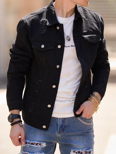 Spring And Autumn Men's Casual Jacket Youth Slim Fit Fashion Ripped Denim Coat