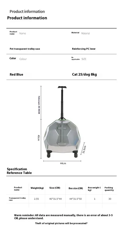 Pet Trolley Portable Cat Luggage Transparent Large Dog Suitcase Trolley Space Capsule