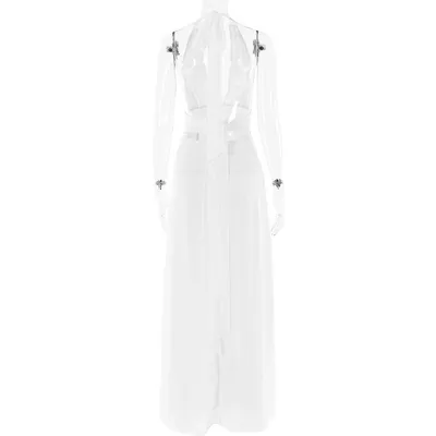 Sexy Halterneck V-neck Slit Dress Summer Backless Strappy Skirt Fashion Temperament Clothing Women