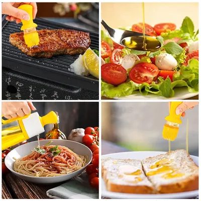 2 In 1 Oil Dispenser With Silicon Brush BBQ Oil Spray Glass Bottle Silicone For Barbecue Cooking Seasoning Bottle Kitchen Gadgets
