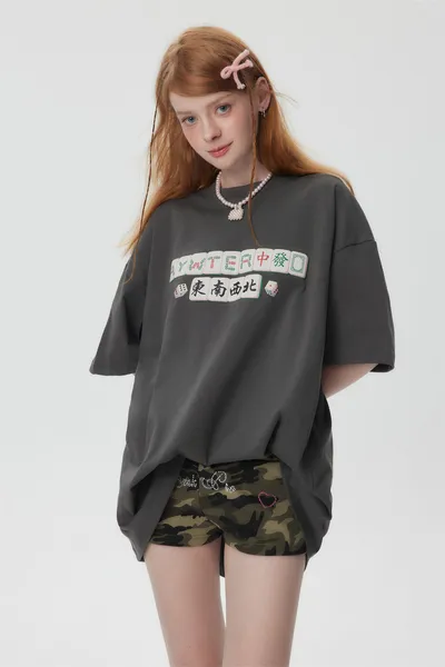 Creative Mahjong Printed Short Sleeve Men