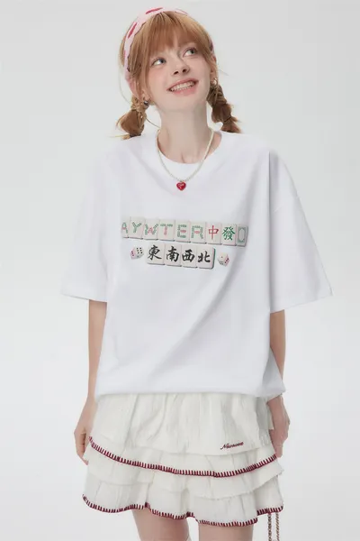 Creative Mahjong Printed Short Sleeve Men