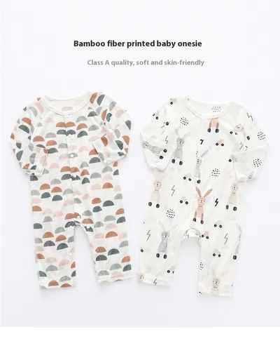 Light And Soft Bamboo Fiber Baby Jumpsuit Floral Animal Cute Print Spring Autumn Newborn Clothes Unisex Long Sleeve Baby Rompers For Boys Girls