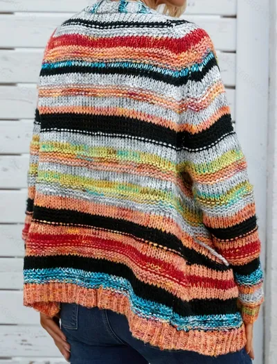 European And American Fashion Casual Women's Multi-color Printed Knitted Sweater