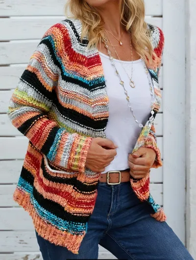 European And American Fashion Casual Women's Multi-color Printed Knitted Sweater