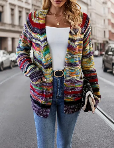 European And American Fashion Casual Women's Multi-color Printed Knitted Sweater