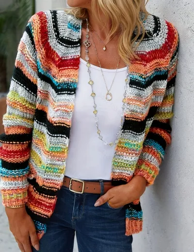 European And American Fashion Casual Women's Multi-color Printed Knitted Sweater