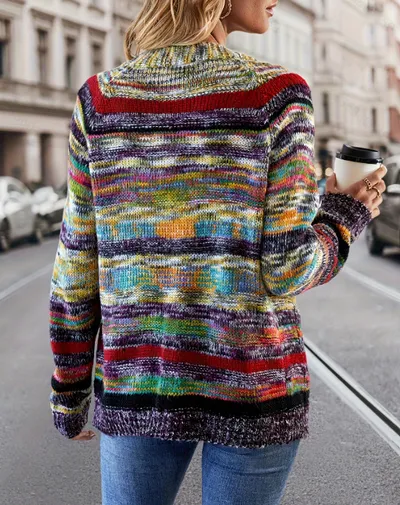 European And American Fashion Casual Women's Multi-color Printed Knitted Sweater