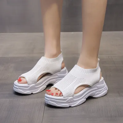 Thick-soled Leg-shaping Knitted Latest Trendy Style Sports Platform Not Tired Feet Comfortable Sandals