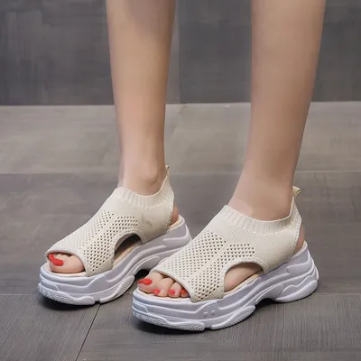 Thick-soled Leg-shaping Knitted Latest Trendy Style Sports Platform Not Tired Feet Comfortable Sandals