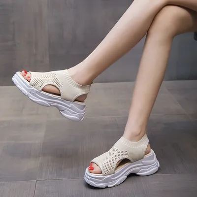 Thick-soled Leg-shaping Knitted Latest Trendy Style Sports Platform Not Tired Feet Comfortable Sandals