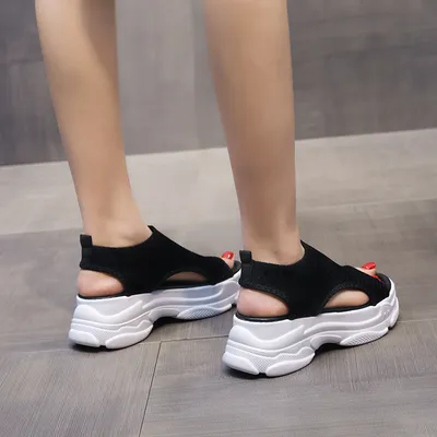 Thick-soled Leg-shaping Knitted Latest Trendy Style Sports Platform Not Tired Feet Comfortable Sandals