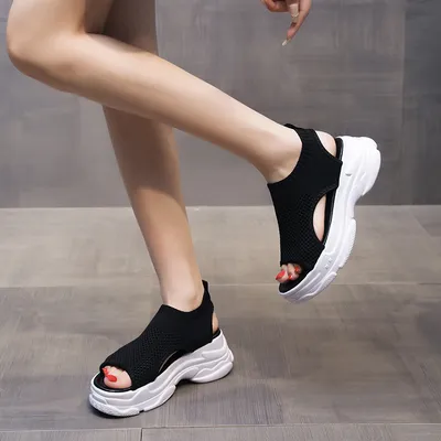 Thick-soled Leg-shaping Knitted Latest Trendy Style Sports Platform Not Tired Feet Comfortable Sandals