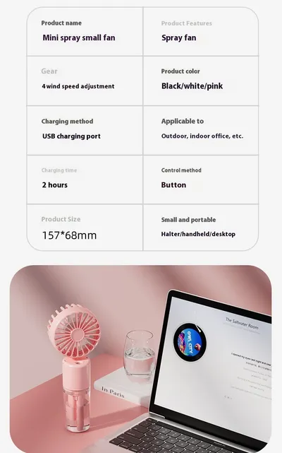New Portable Mini Charging Handheld Spray Humidifying Folding Halter Little Fan