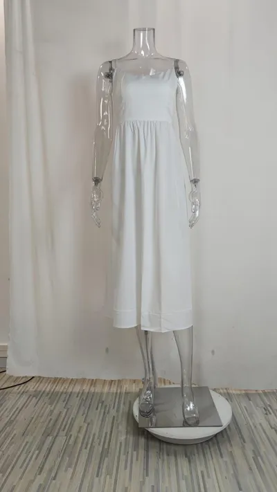 Lady Temperament Commute Low-cut Slim Fit Waist Trimming Spaghetti Straps Dress
