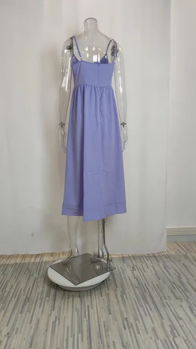 Lady Temperament Commute Low-cut Slim Fit Waist Trimming Spaghetti Straps Dress