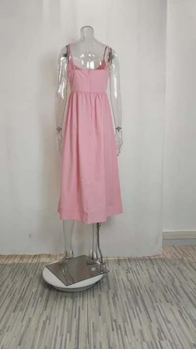 Lady Temperament Commute Low-cut Slim Fit Waist Trimming Spaghetti Straps Dress