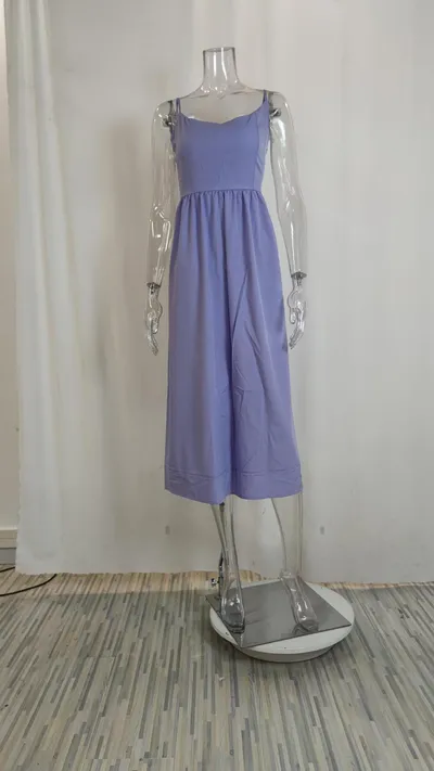 Lady Temperament Commute Low-cut Slim Fit Waist Trimming Spaghetti Straps Dress