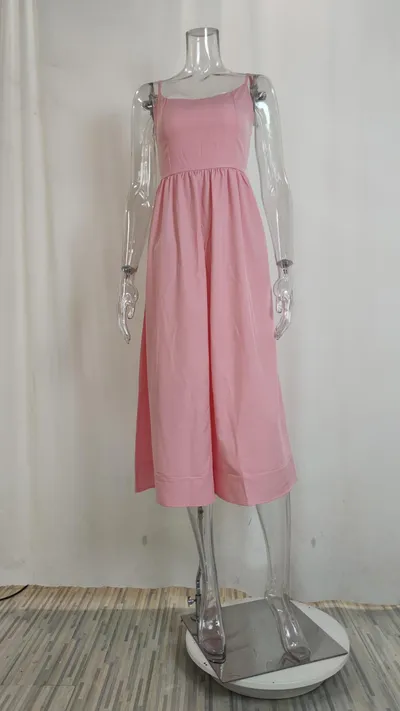 Lady Temperament Commute Low-cut Slim Fit Waist Trimming Spaghetti Straps Dress