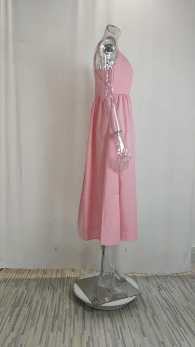 Lady Temperament Commute Low-cut Slim Fit Waist Trimming Spaghetti Straps Dress