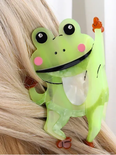 Large Size Funny And Cute Frog With Coiled Hair And Snake Claw Clip