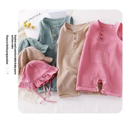 Baby Vest Short Sleeve Rompers New Cotton Double-layer Gauze