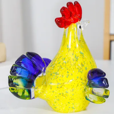 Creative Colorful Glass Rooster Decoration Glass Chicken Desk TV Cabinet Hallway Home Desktop Decorative Crafts