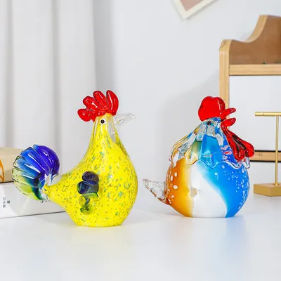 Creative Colorful Glass Rooster Decoration Glass Chicken Desk TV Cabinet Hallway Home Desktop Decorative Crafts