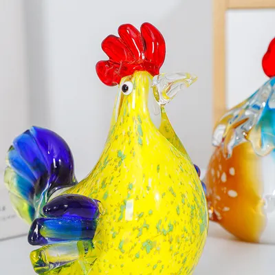 Creative Colorful Glass Rooster Decoration Glass Chicken Desk TV Cabinet Hallway Home Desktop Decorative Crafts