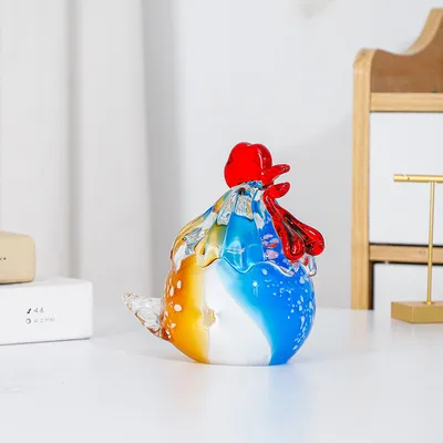 Creative Colorful Glass Rooster Decoration Glass Chicken Desk TV Cabinet Hallway Home Desktop Decorative Crafts
