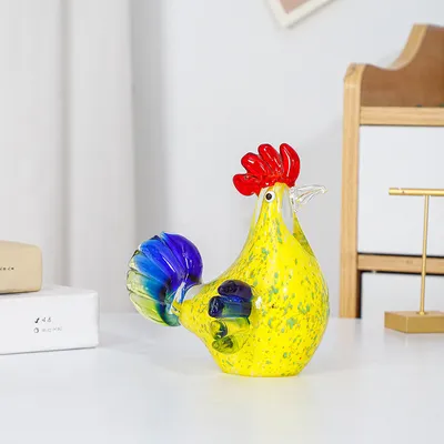 Creative Colorful Glass Rooster Decoration Glass Chicken Desk TV Cabinet Hallway Home Desktop Decorative Crafts