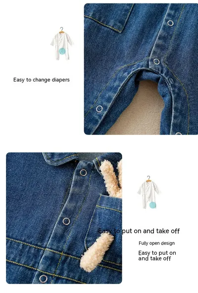 Baby Handsome Denim Jumpsuit Spring Festival Western Style Baby Boy